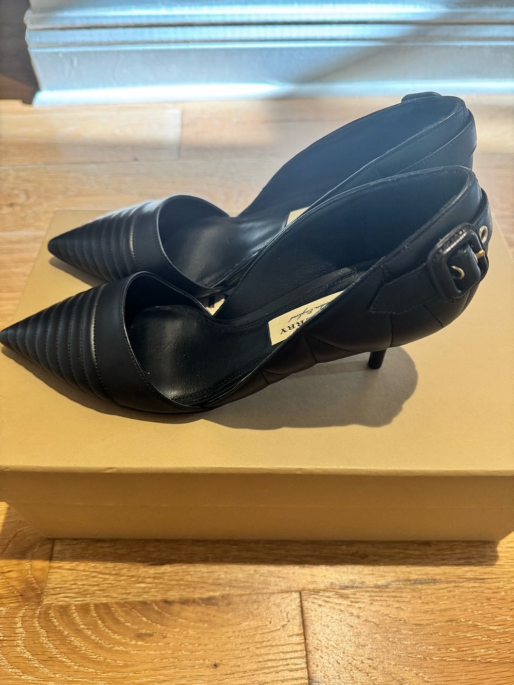 Burberry Black Quilted Pointed Toe Heels - Picture 2 of 5